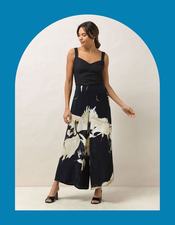 One Hundred Stars Stork Print Trousers, Black (BLACK), large