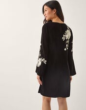 Fia Floral Embroidered Velvet Tunic Dress, Black (BLACK), large