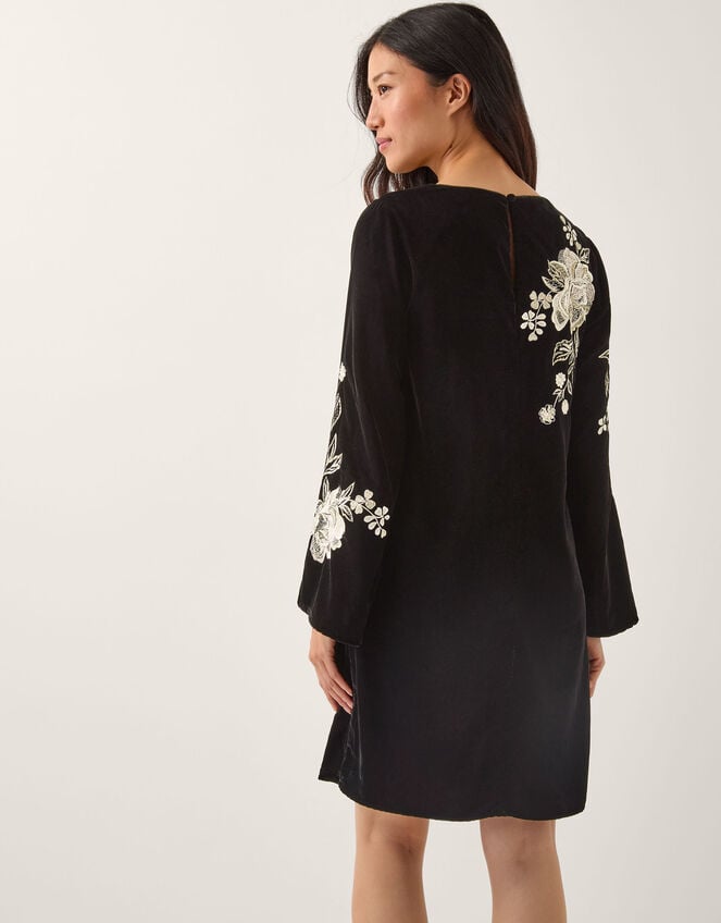 Fia Floral Embroidered Velvet Tunic Dress, Black (BLACK), large