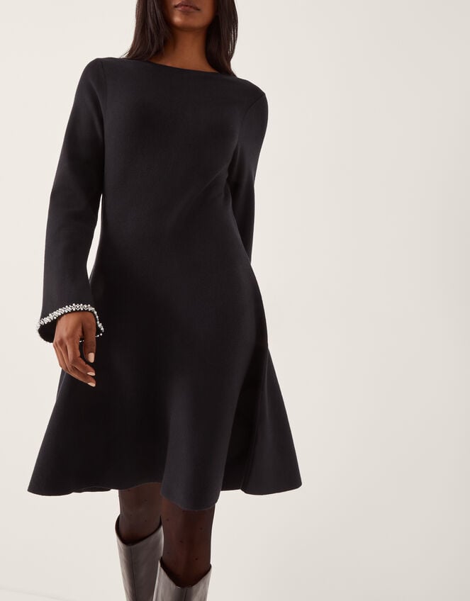 Tate Embellished Long Sleeve Knit Mini Dress, Blue (MIDNIGHT), large