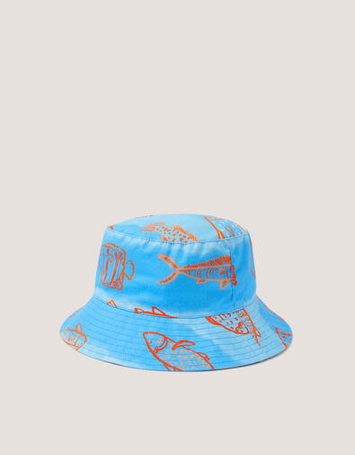 Fish Print Bucket Hat, Blue (BLUE), large