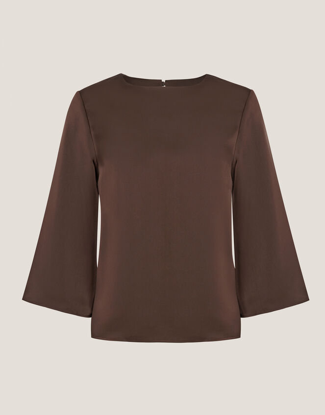 Ingrid Bell Sleeve Satin Blouse, Brown (CHOCOLATE), large