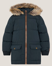 Mid Length Puffer Coat, Blue (NAVY), large