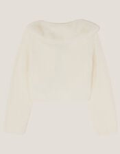 Faux Fur Collar Cardigan, Ivory (IVORY), large