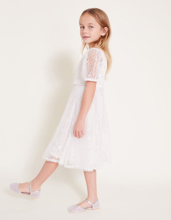 Lace Embellished Belt Dress, Ivory (IVORY), large