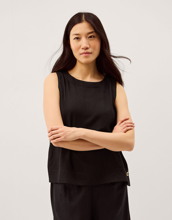Lucy Linen Blend Tank Top, Black (BLACK), large
