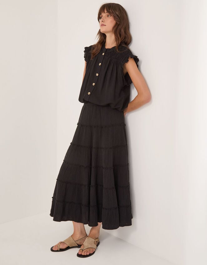 Evelyn Sleeveless Smocked Top, Black (BLACK), large