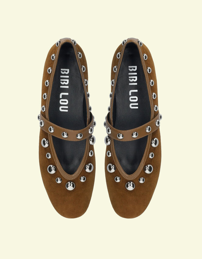 Bibi Lou Carinna Suede Stud Ballet Flats, Tan (TAN), large