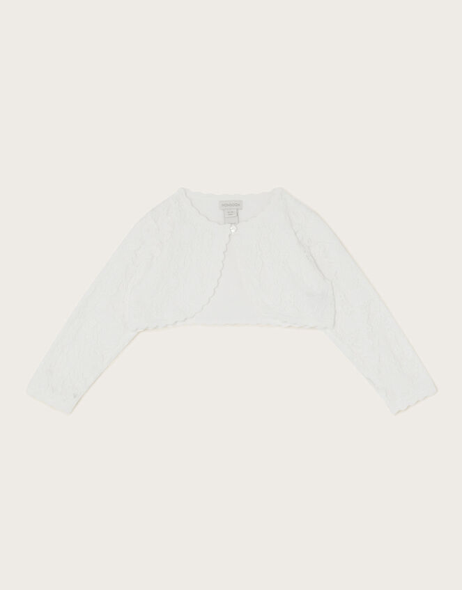 Baby Emilia Lace Scallop Cardigan, Ivory (IVORY), large