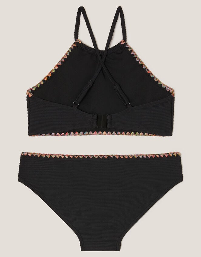 Rainbow Stitch Ribbed Bikini Set, Black (BLACK), large