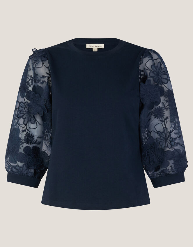 Embellished Floral Blouse, Blue (NAVY), large