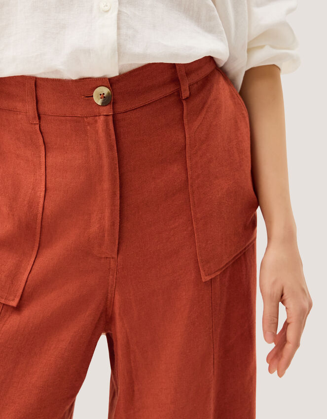 Jolie Wide Leg Linen Trousers, Orange (RUST), large