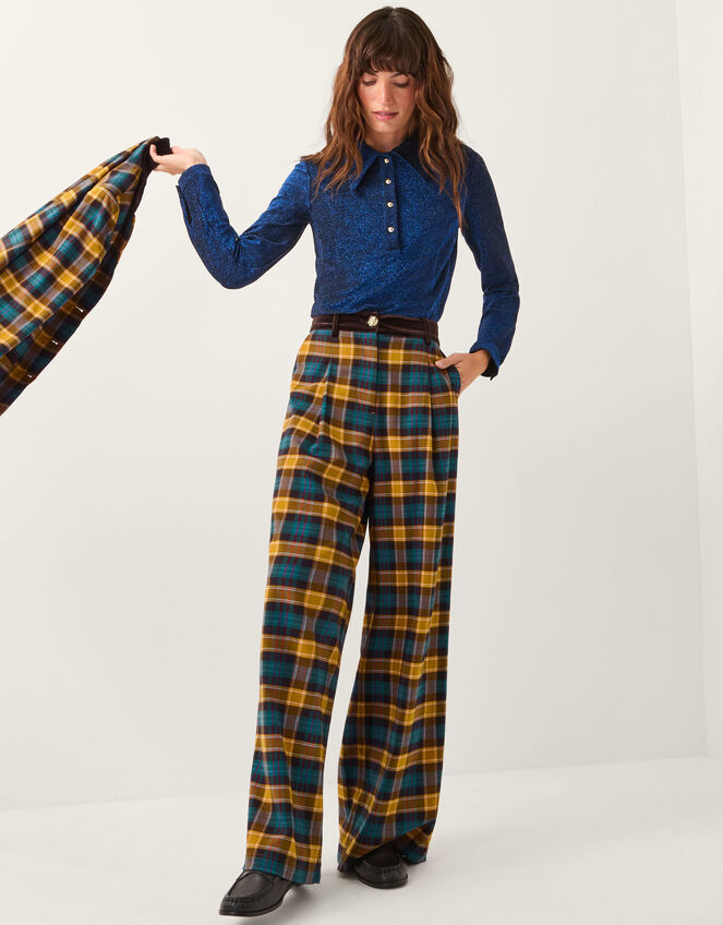 Monsoon x Sarah Corbett-Winder Glitter Jersey Collar Top, Blue (BLUE), large