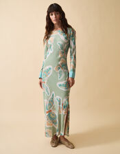 Clemence Aurelie Butterfly Long Sleeve Maxi Dress, Green (SAGE), large