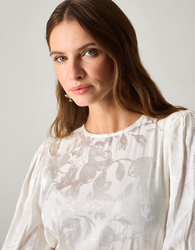 Grace Long Sleeve Satin Wedding Dress, Ivory (IVORY), large