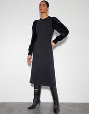 Viv Velvet Sleeve Knit Midi Dress, Black (BLACK), large