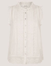 Trish Sleeveless Broderie Frill Top, Ivory (IVORY), large