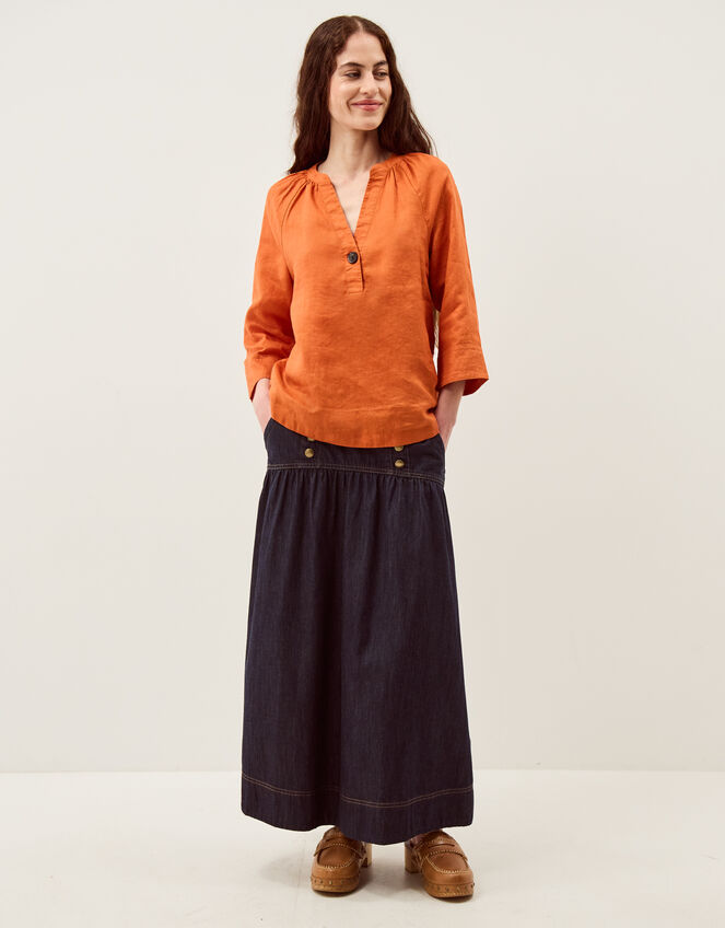 Gianna Linen Top, Orange (RUST), large