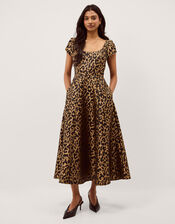 Anna Leopard Print Midi Dress, Camel (BEIGE), large