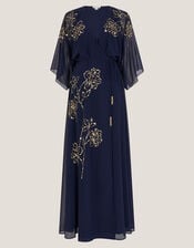 Skyla Floral Embellished Maxi Wrap Dress, Blue (NAVY), large