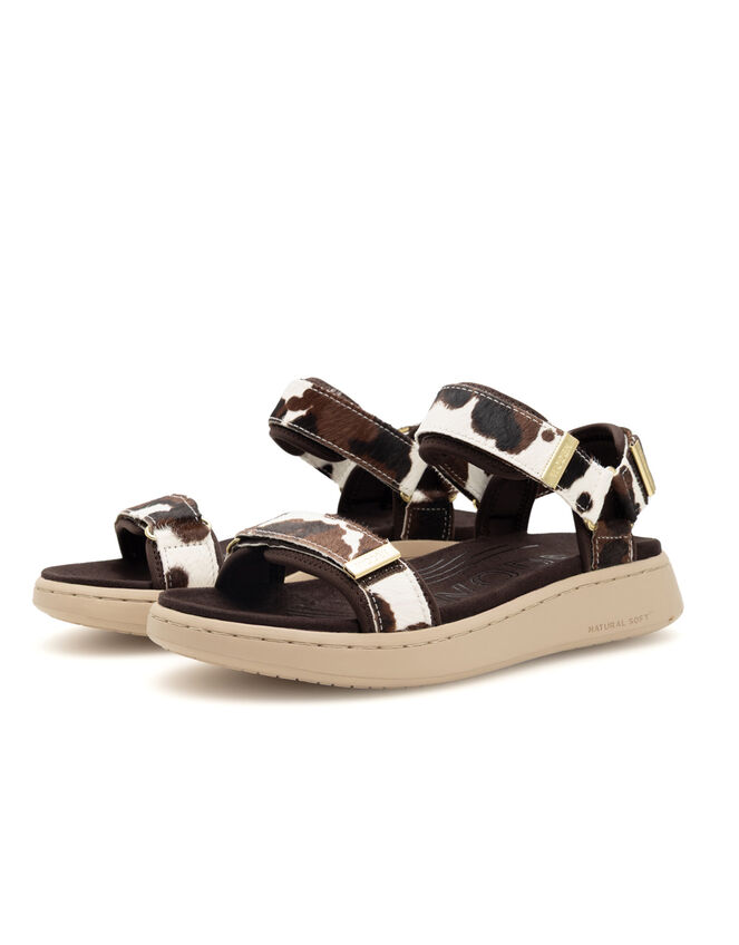 Woden Line Cow Print Sandals, Multi (MULTI), large