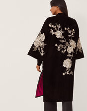 Fia Floral Embroidered Velvet Kimono, Black (BLACK), large