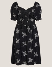 Floral Broderie Puff Sleeve Dress, Black (BLACK), large