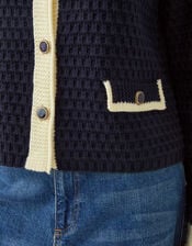 Nancy Smart Waffle Knit Cardigan, Blue (NAVY), large