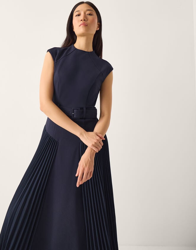 Sally Pleat Sleeveless Midi Dress, Blue (NAVY), large