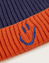 Happy Colour Block Rib Beanie, Blue (BLUE), large