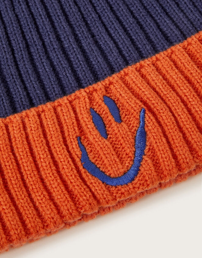 Happy Colour Block Rib Beanie, Blue (BLUE), large