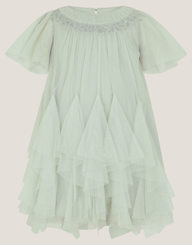 Baby Nessa Sparkle Collar Waterfall Dress, Green (SAGE), large