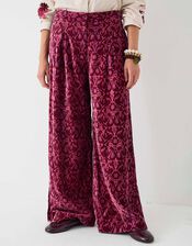 East Jude Print Velvet Wide Leg Trousers, Red (BERRY), large