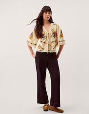 Yvette Floral Embroidered Lace Top, Cream (CREAM), large