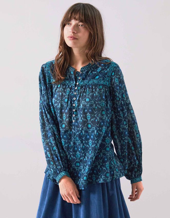 East Bridget Print Blouse, Blue (NAVY), large
