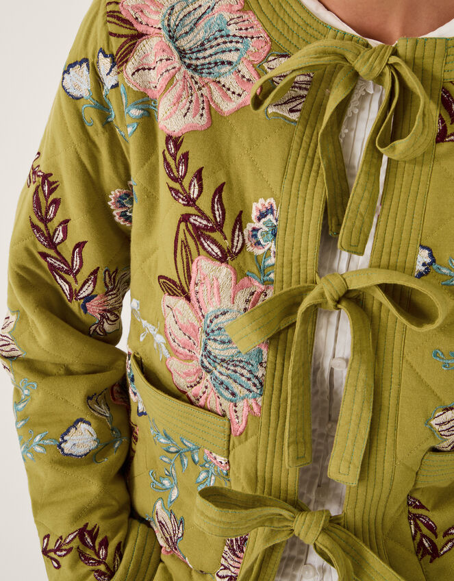 Eliza Floral Quilted Jersey Jacket, Green (CHARTREUSE), large