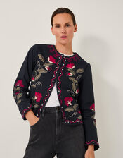 Valerie Floral Embroidered Jacket, Black (BLACK), large