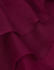 Mabel Embroidered Velvet Ruffle Dress, Red (BURGUNDY), large