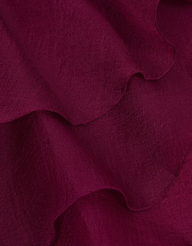 Mabel Embroidered Velvet Ruffle Dress, Red (BURGUNDY), large