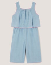 Butterfly Embroidered Culotte Jumpsuit, Blue (BLUE), large