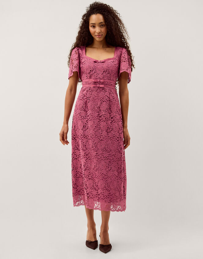 Regina Short Sleeve Lace Midi Dress, Pink (ROSE), large