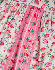 Puff Sleeve Strawberry Print Dress, Ivory (IVORY), large