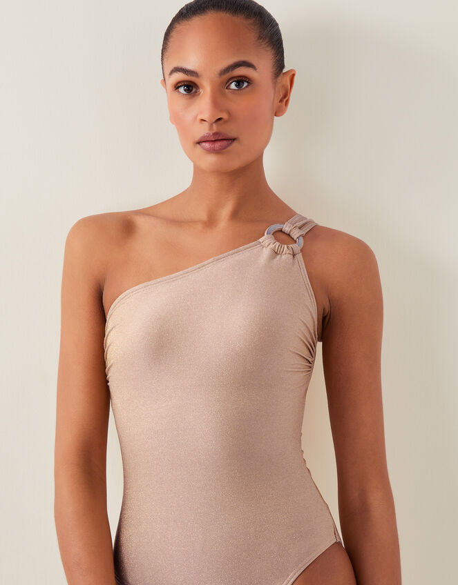Kimi Glitter One-Shoulder Swimsuit, Gold (GOLD), large