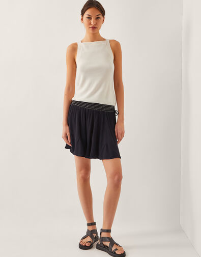 Heidi Metallic Shirred Shorts, Black (BLACK), large