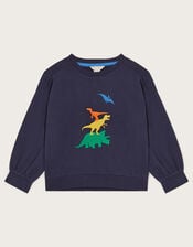 Embroidered Dinosaur Sweatshirt, Blue (NAVY), large