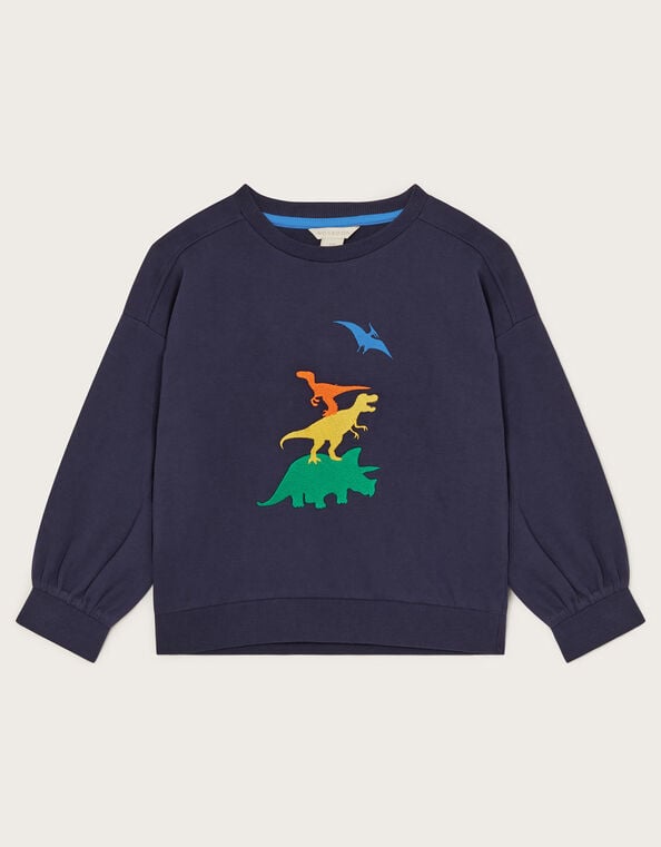 Embroidered Dinosaur Sweatshirt, Blue (NAVY), large