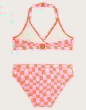 Checkerboard Halter Bikini Set, Pink (PINK), large