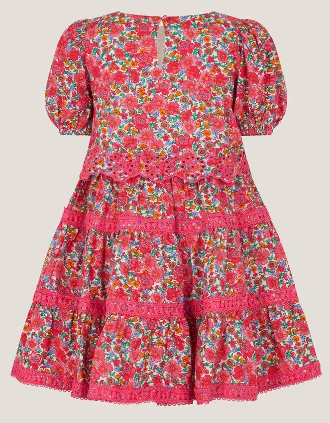 Floral Broderie Puff Sleeve Dress, Pink (PINK), large