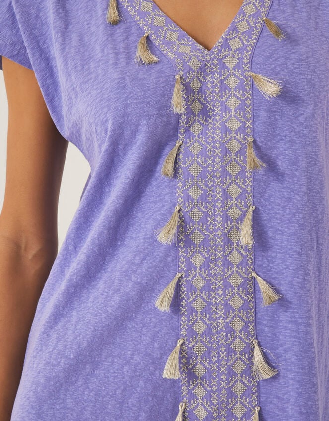 Jodie Tassel Beach Tunic Mini Dress, AMETHYST, large