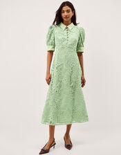 Bridget Puff Sleeve Lace Midi Dress, Green (MINT), large